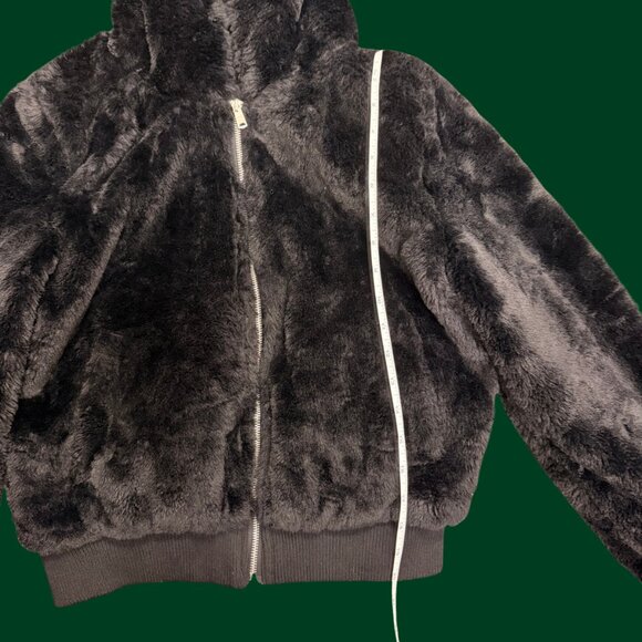 Chelsea Luxe Faux Fur Zip-Up Hoodie Jacket in Black Cozy Streetwear (Size L) - Picture 3 of 7